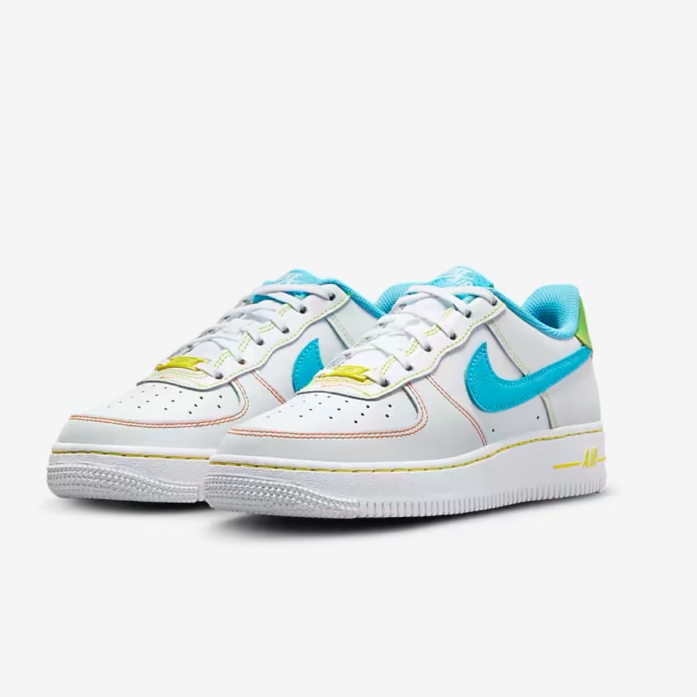 Nike air force 1 Youth- white/action green/opti yellow/baltic blue BRAND NEW